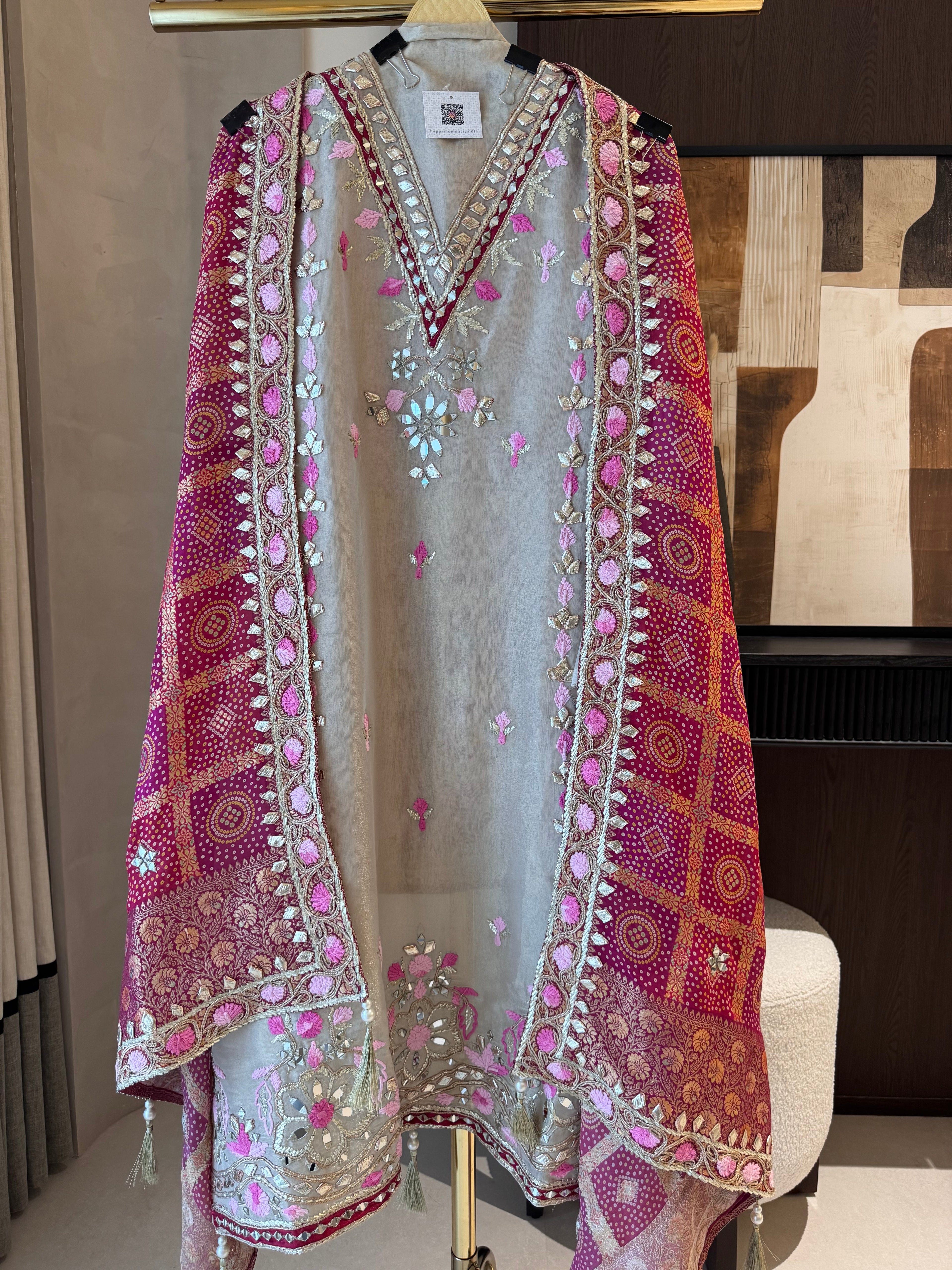 The Rang Aura — Shimmer Silk Suit with Bandhani Banarasi Dupatta-maroon-dupatta