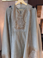Kavya — Jamdhani Suit Set with Zardosi Highlights-pista-close up