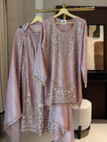 The Elysian Charm — Shimmer Silk Palazzo Suit with Tassel Detail-pink-front