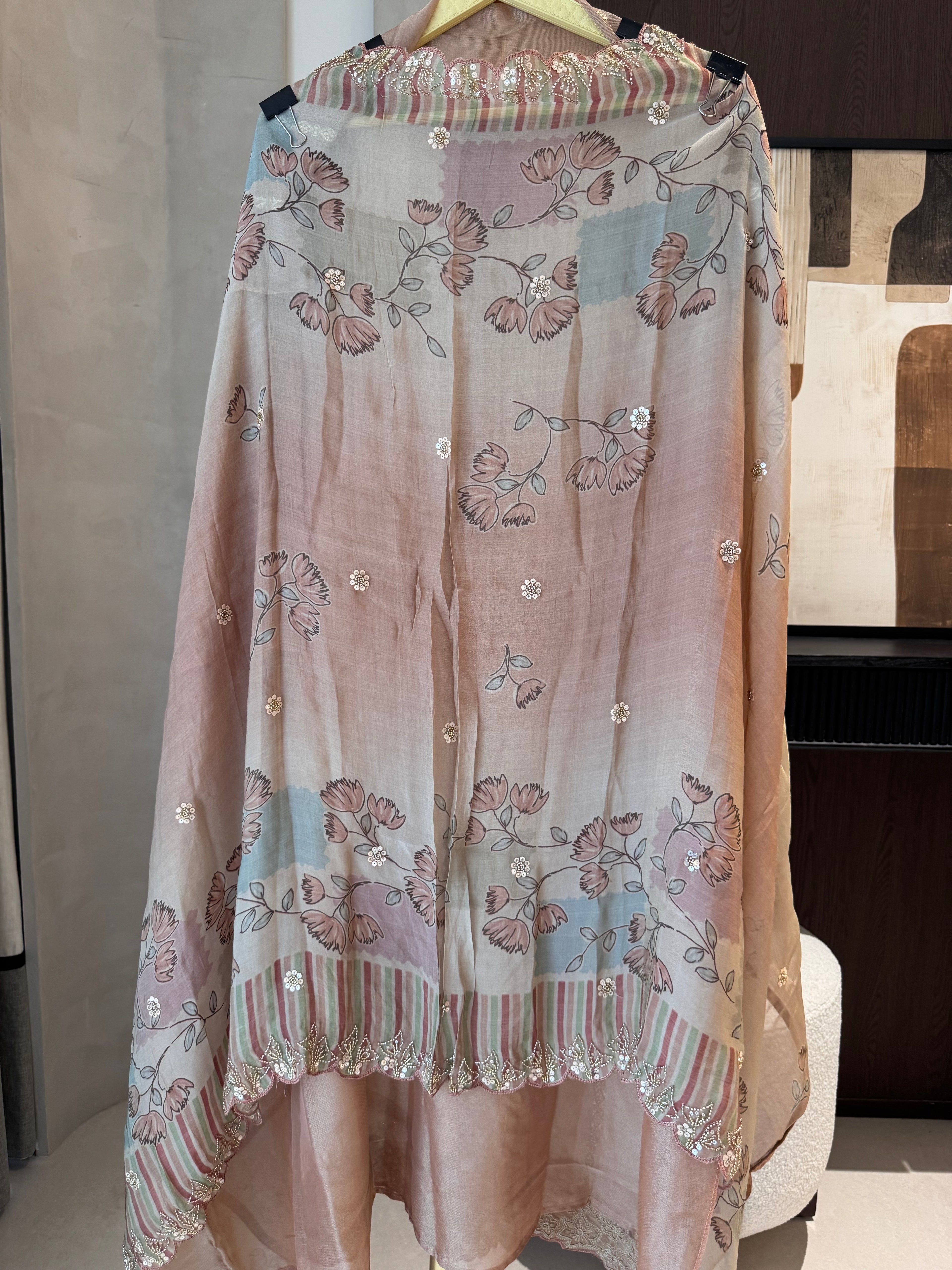 Sanjhi — Shimmer Tissue Suit with Digital Print Organza Dupatta-lilac-dupatta