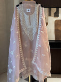 The Moti Aura — Marble Chiffon Suit with Pearl Katdana Work-peach-front