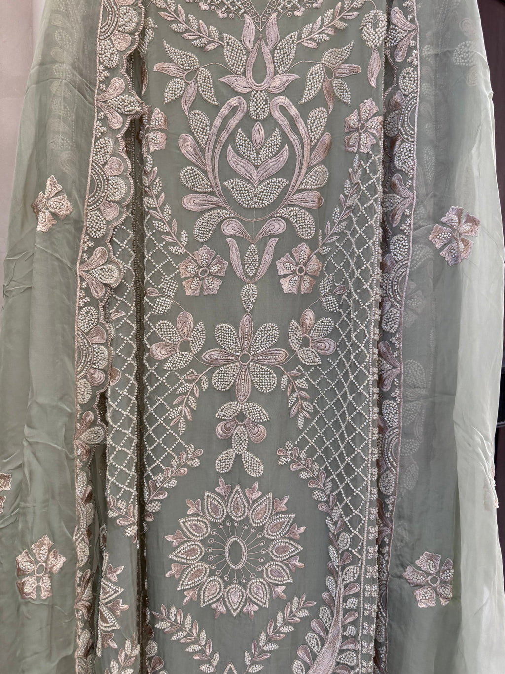 The Pearl Symphony — Organza Suit with Pearl Bead Work-mauve-front