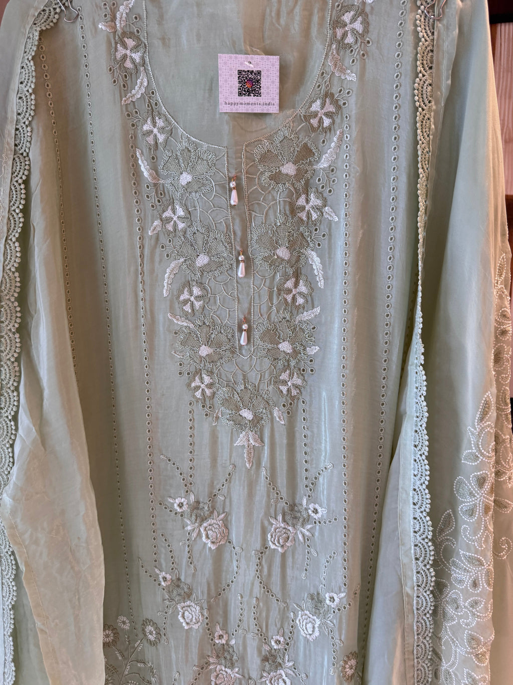 Meher — Glass Organza Suit with Thread Work & Dori Highlights-cerulean blue-close up