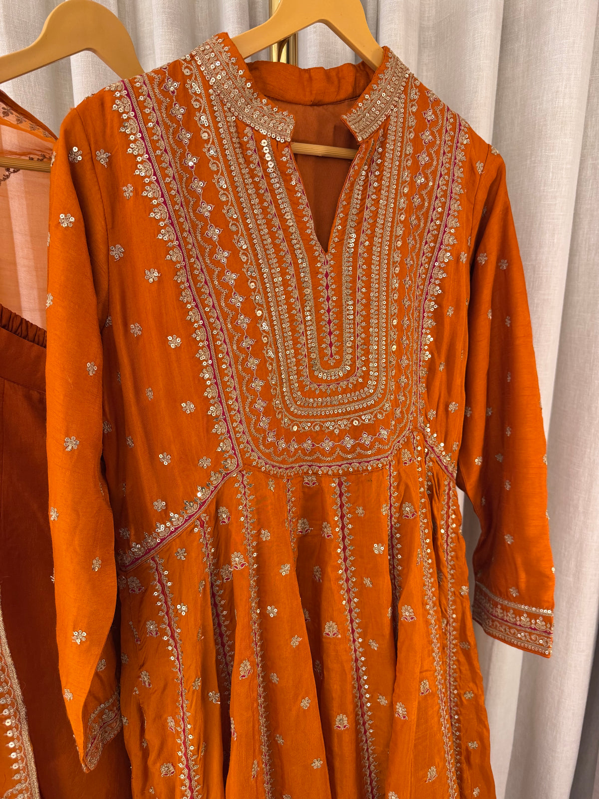 The Anarkali Edit Vol. 01 — Silk Anarkali with Dori Work-marigold-front-closeup