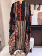 The Ajrakh Muse — Gaji Silk Digital Print Suit with Mirror Work-charcoal black-front