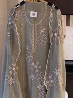 The Twilight Bling — Crush Shimmer Suit with Bead Work Scallops-rose taupe-front