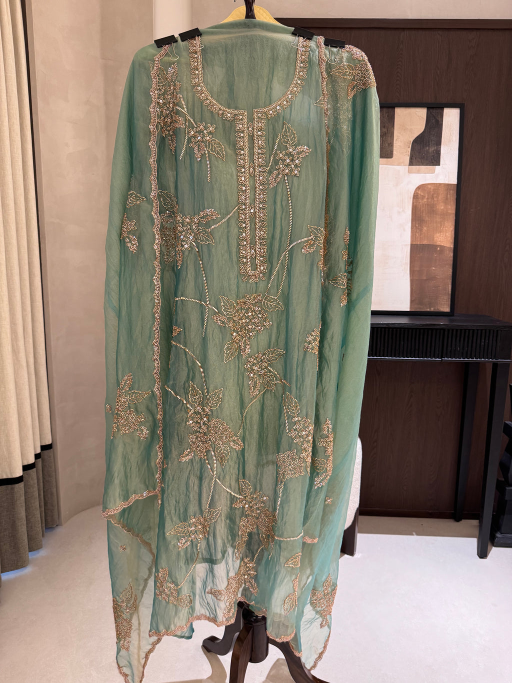 The Beadwork Edit Vol. 01 — Taneria Silk Unstitched Suit-sage-front