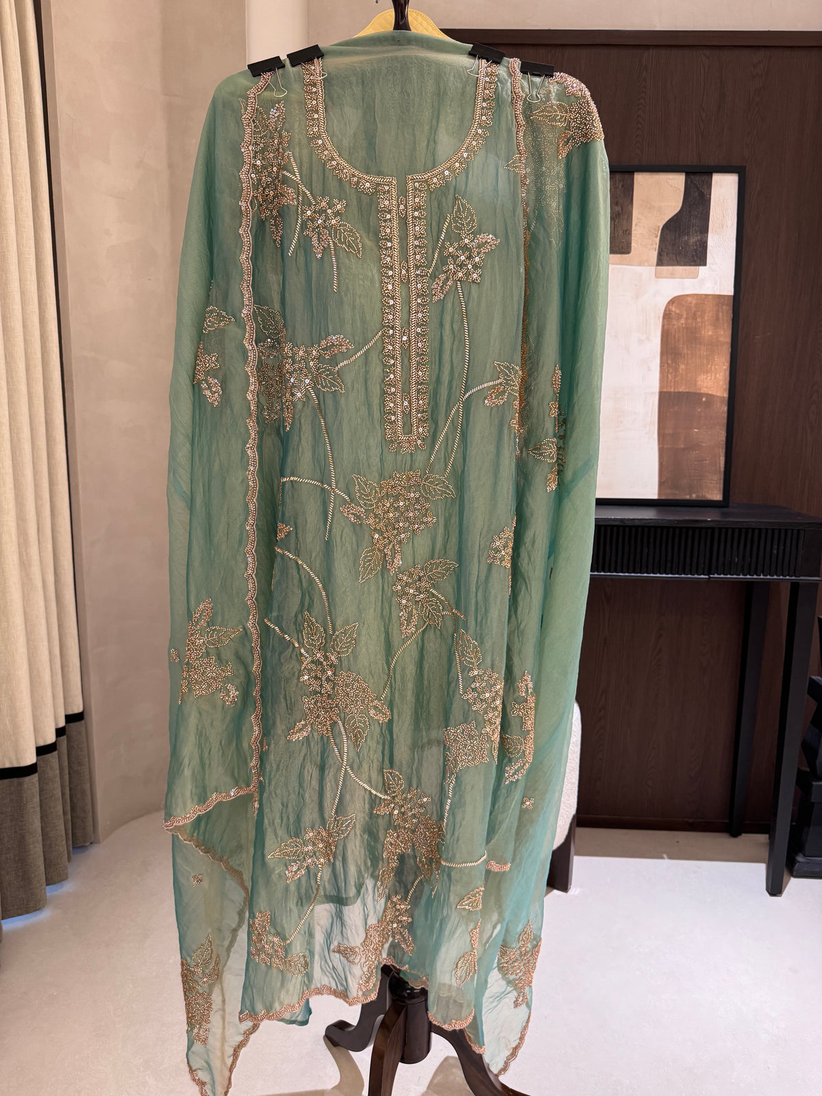 The Beadwork Edit Vol. 01 — Taneria Silk Unstitched Suit-sage-front