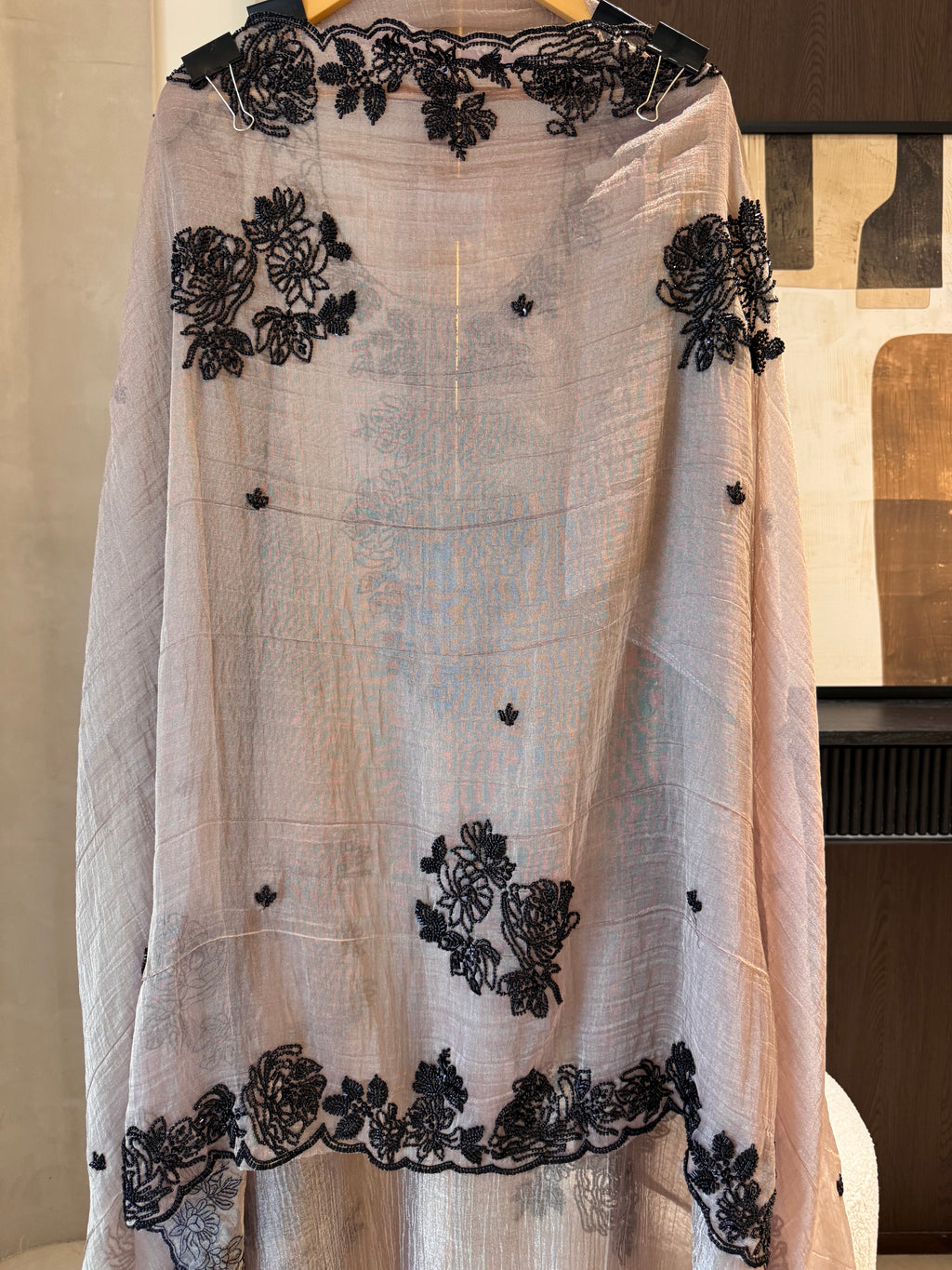 The Black Radiance — Taneria Silk Suit with Bead Embroidery