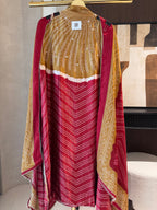 The Meera Muse — Bandhani Gaji Silk Suit with Mirror Work-maroon-front