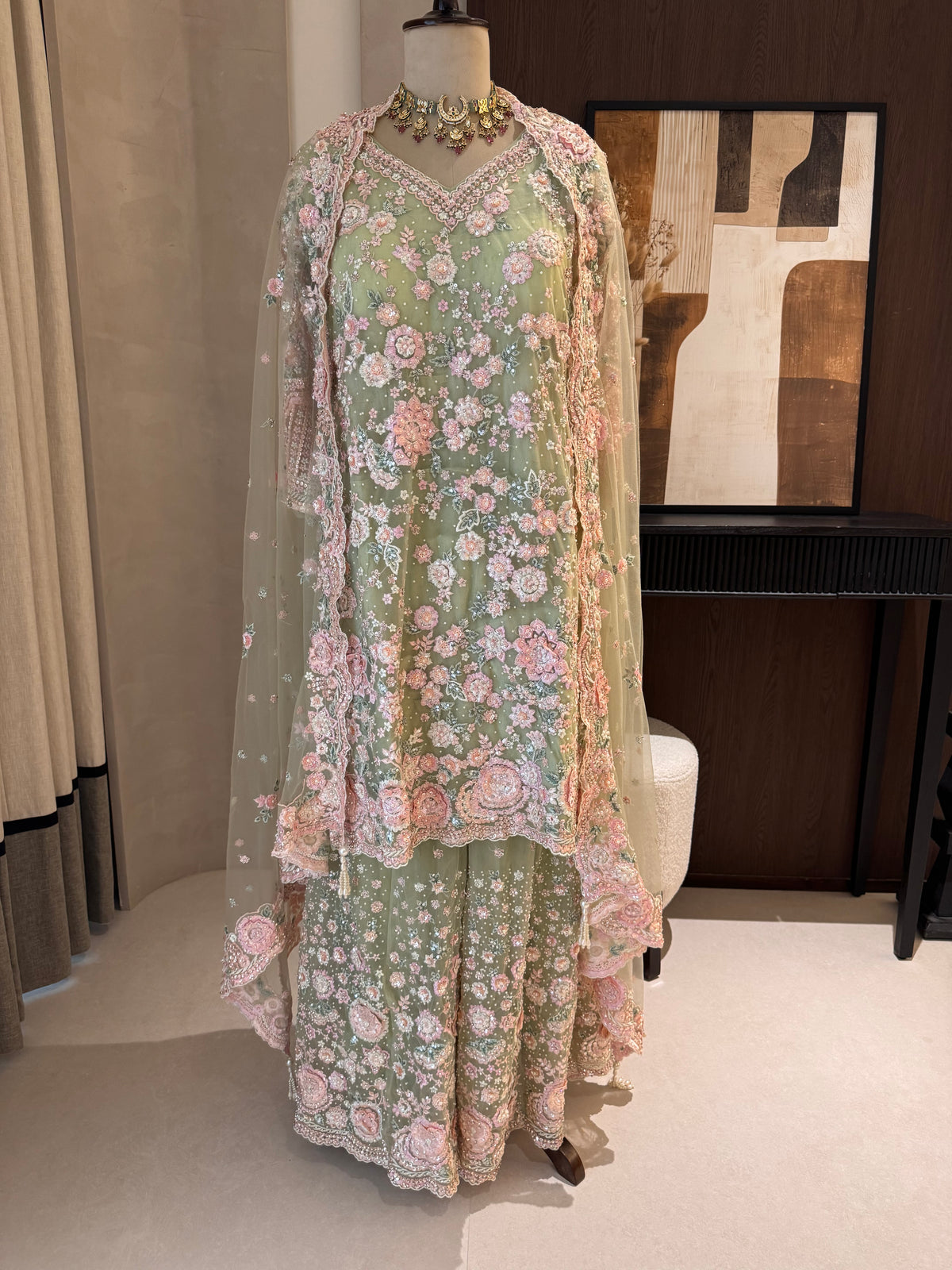 The Petal Veil — Net Set with 3D Floral Embroidery