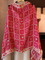 The Rang Aura — Shimmer Silk Suit with Bandhani Banarasi Dupatta-maroon-front