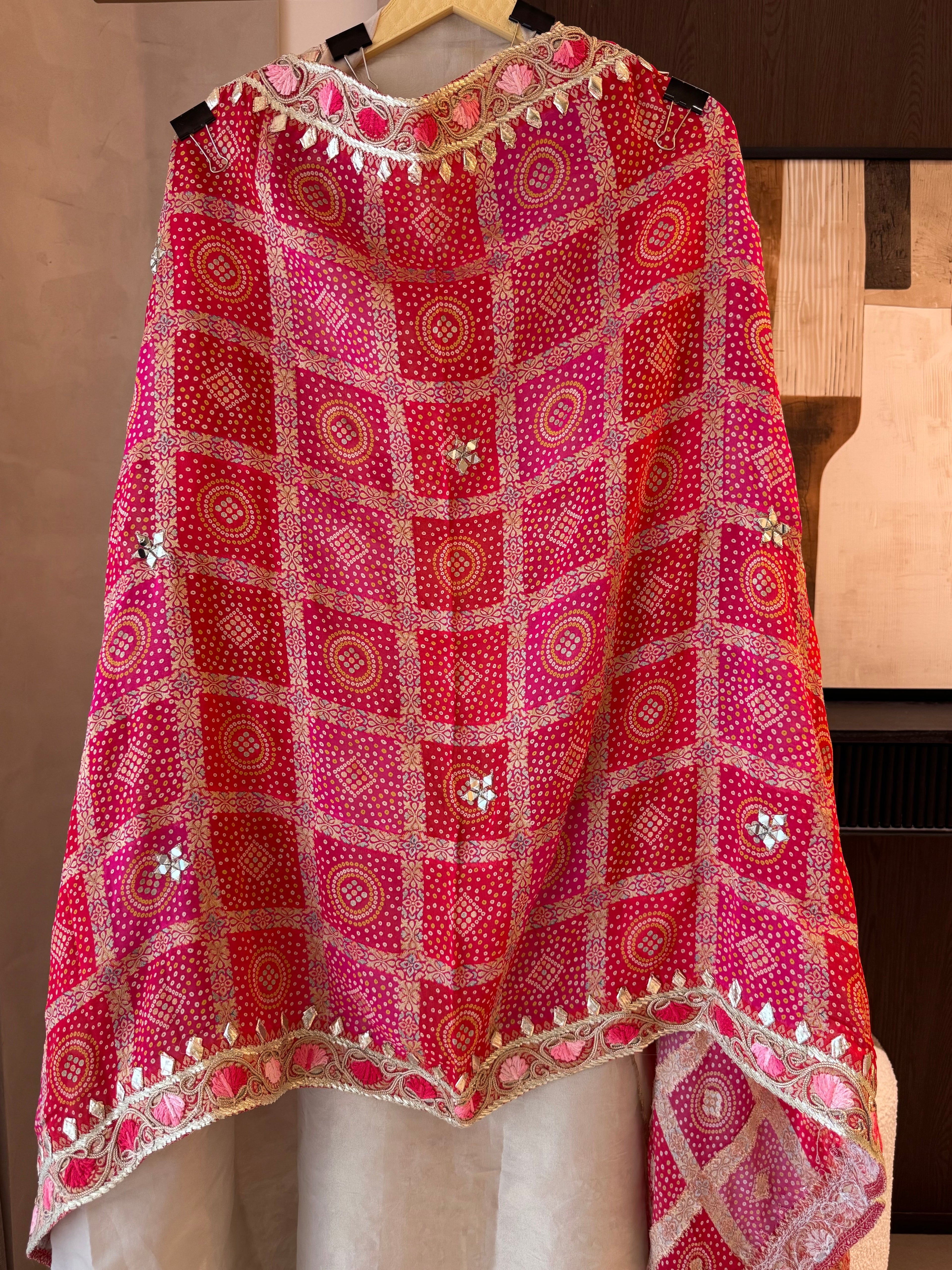 The Rang Aura — Shimmer Silk Suit with Bandhani Banarasi Dupatta-maroon-front