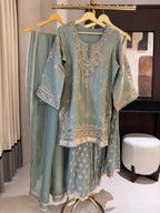 The Gharara Edit Vol. 01 — Banarasi Silk Set with Zardosi Work-sage front