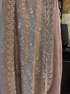 The Amara Bloom — Crush Shimmer Suit with Heavy Beadwork-olive sage-close up