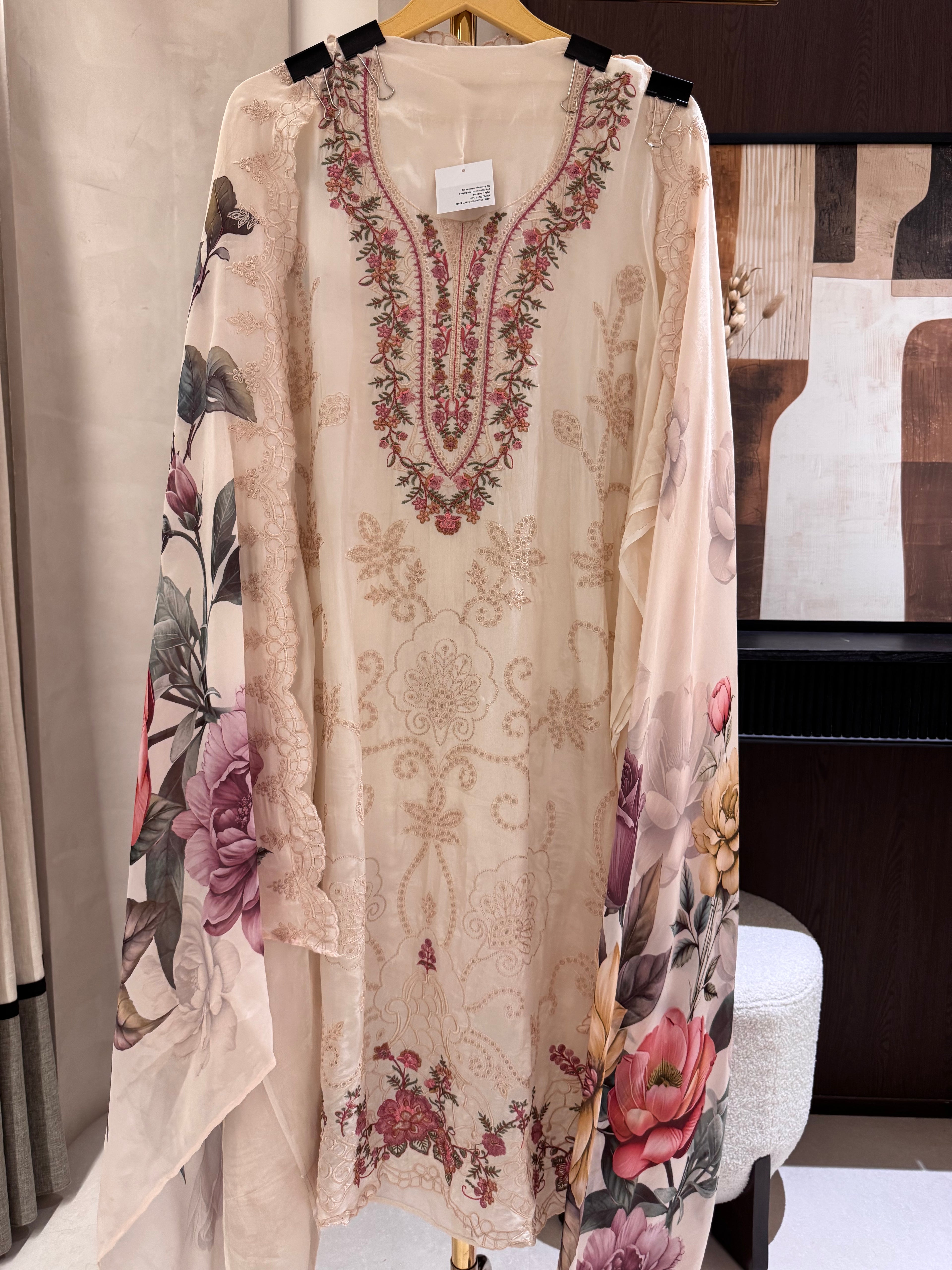 The Garden Scroll — Glass Organza Suit with Digital Print Dupatta-ivory-front