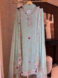 The Gilded Petals — Georgette Suit with Gota & Tassel Work- Mint-Front