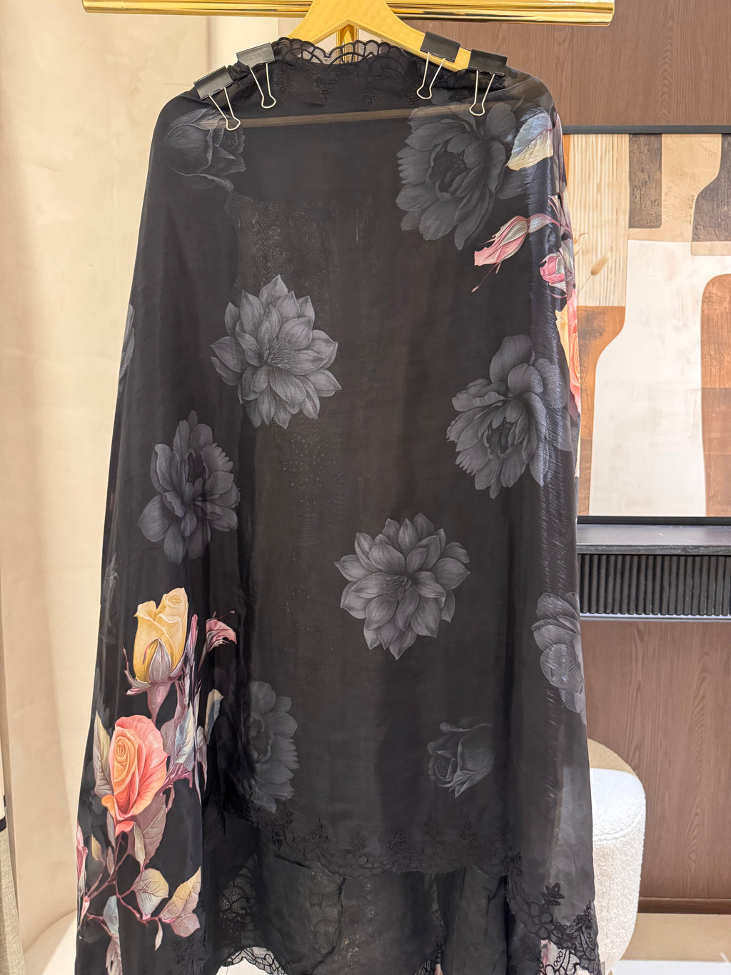 The Garden Scroll — Glass Organza Suit with Digital Print Dupatta-black -dupatta