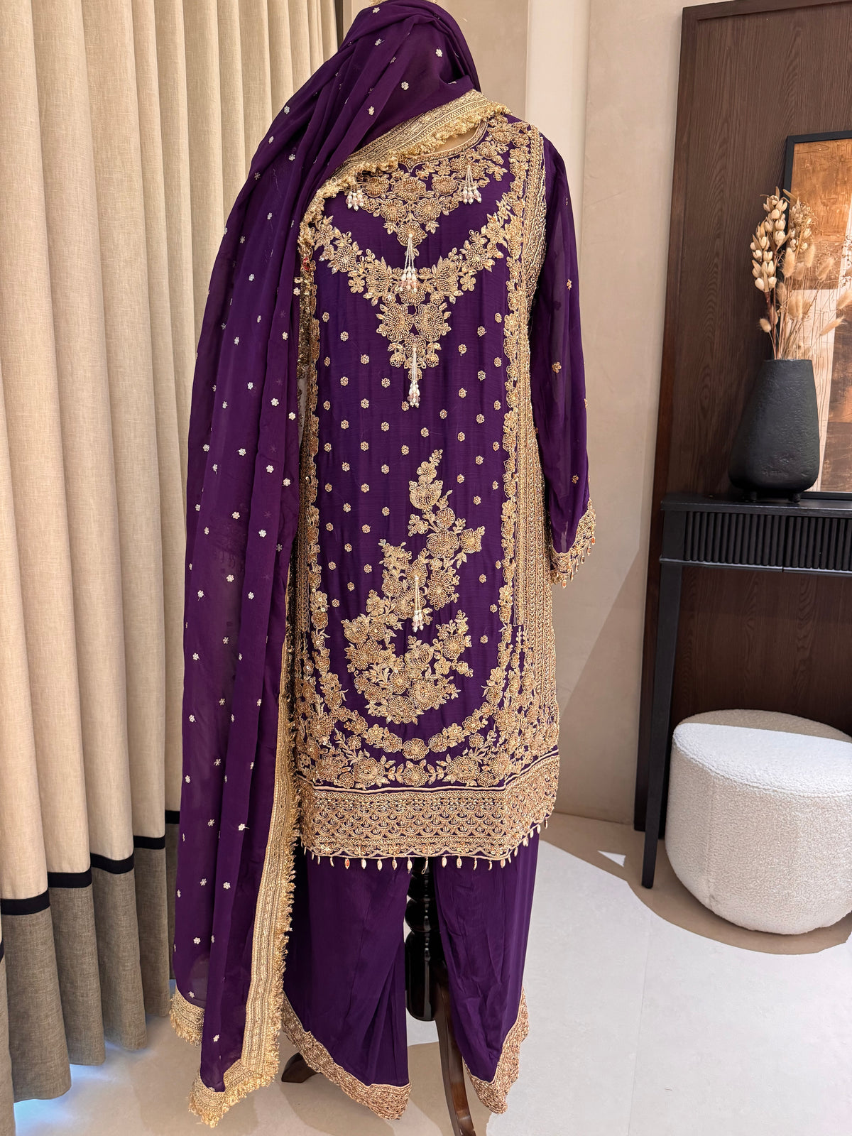 The Farshi Bloom — Satin Organza Set with Zari & Bead Work