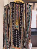 The Hailey Bloom — Chinnon Digital Print Suit with Mirror Work-olive green-close up