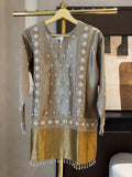 The Gilded Muse — Shimmer Tissue Top & Pant Set with Zardosi-golden camel-front