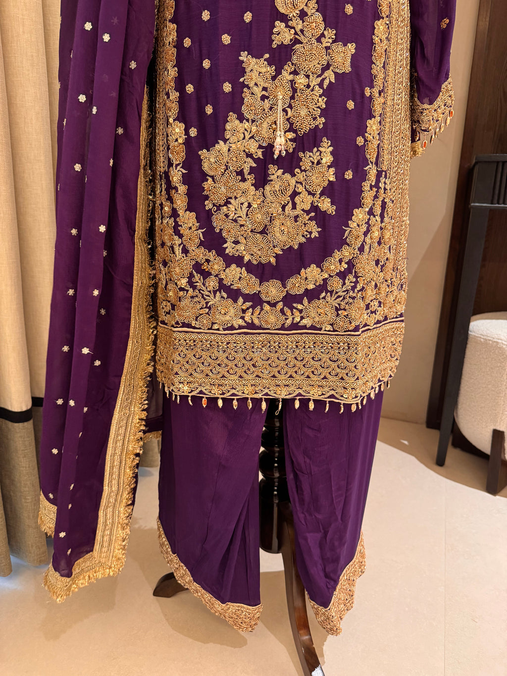 The Farshi Bloom — Satin Organza Set with Zari & Bead Work