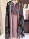 The Rang Aura — Russian Silk Suit with Sequin Embellished Yoke-mauve-front