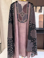 The Rang Aura — Russian Silk Suit with Sequin Embellished Yoke-mauve-front