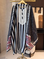 The Cassia Muse — Striped Muslin Suit with Dori Work-black-front