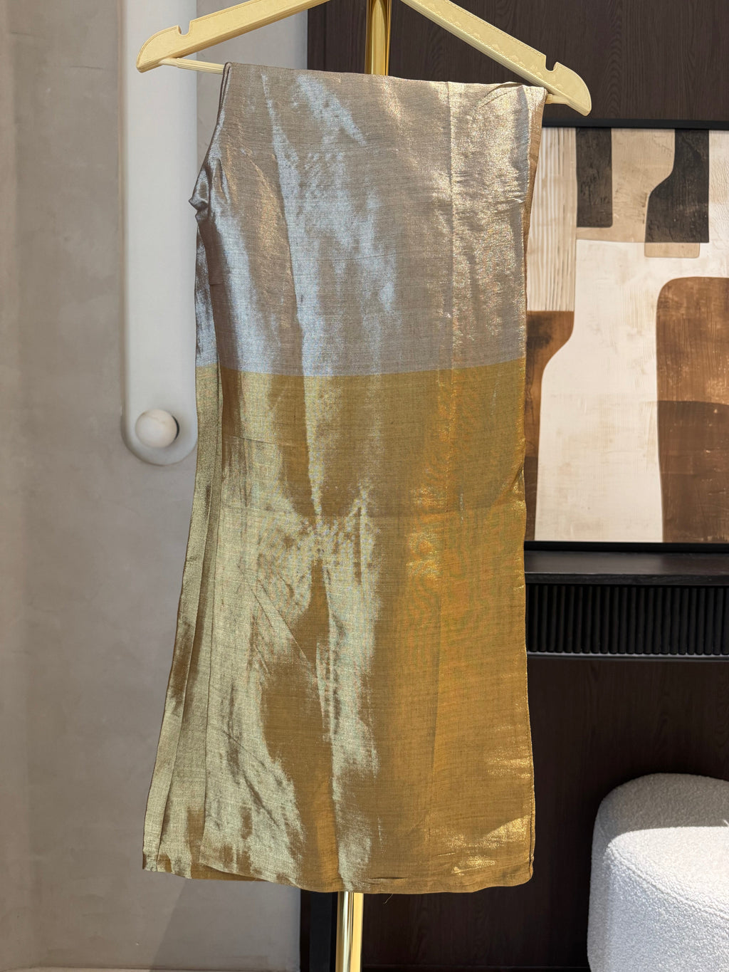 The Gilded Muse — Shimmer Tissue Top & Pant Set with Zardosi-golden camel-detail