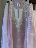 The Moti Aura — Marble Chiffon Suit with Pearl Katdana Work-sage mint-close up