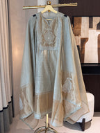 Kavya — Jamdhani Suit Set with Zardosi Highlights-pista-front
