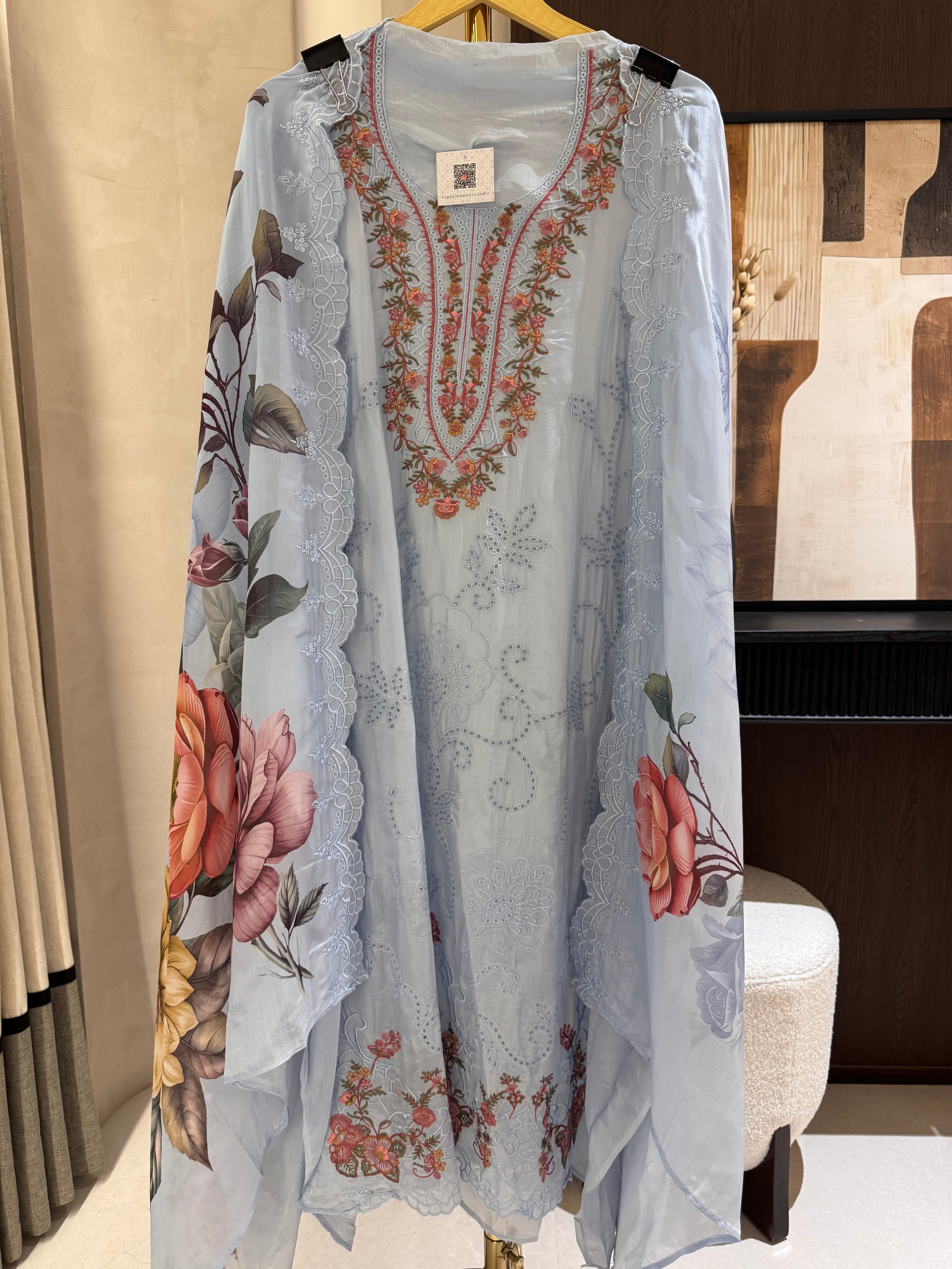 The Garden Scroll — Glass Organza Suit with Digital Print Dupatta-powder blue-front