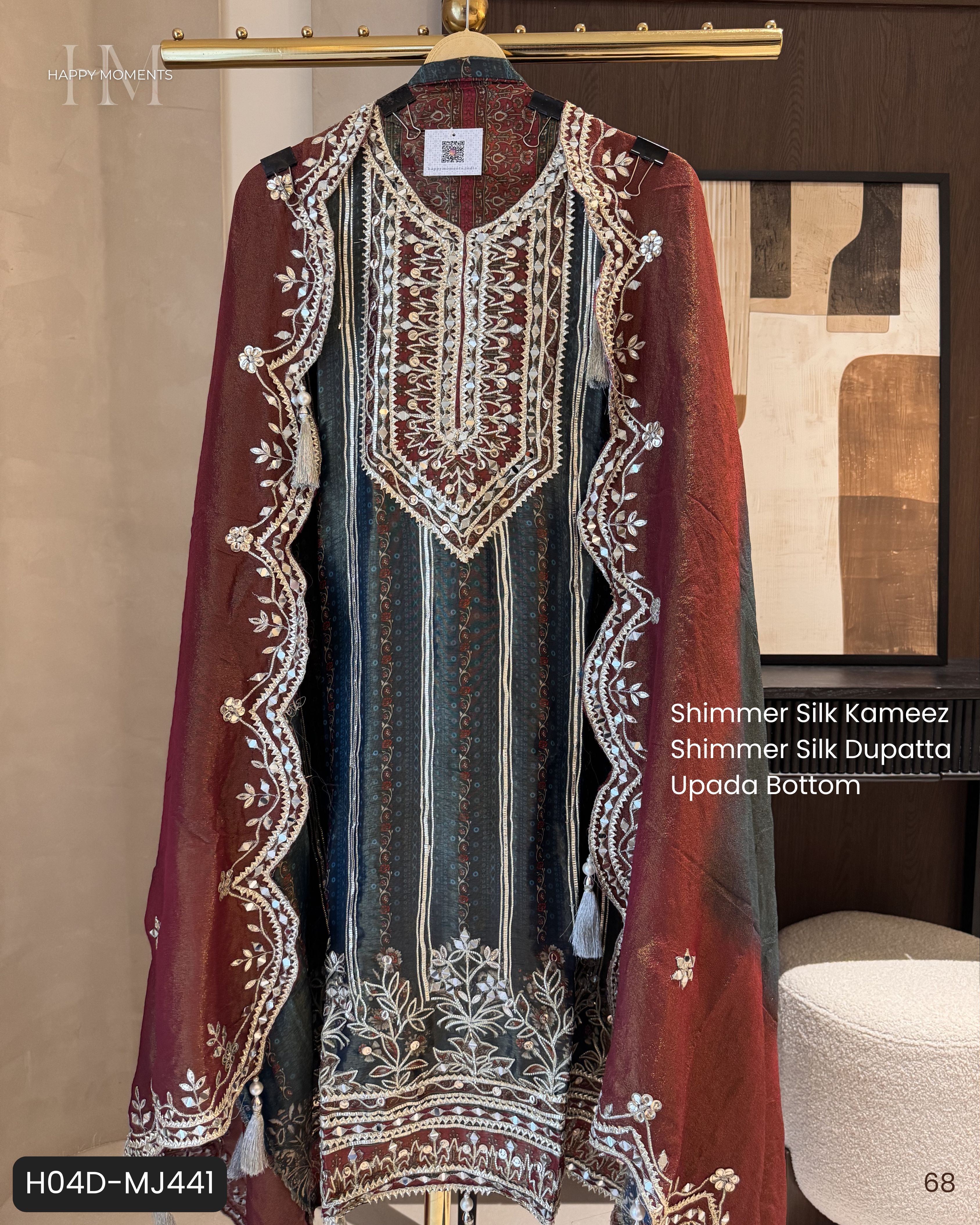 The Noor Aura — Shimmer Silk Suit with Gotta & Mirror Work-blue -front 