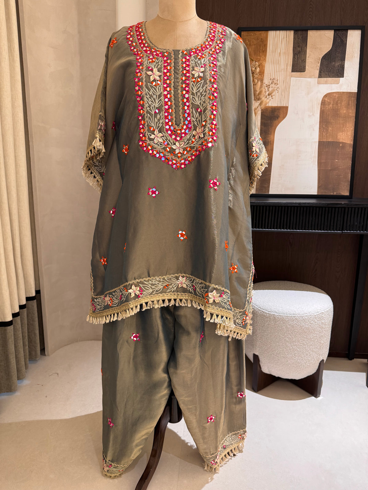 The Kaftan Edit Vol. 01 — Shimmer Silk Set with Mirror Work