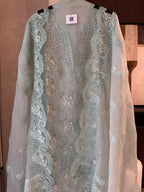 The Ivy Muse — Marble Chiffon Suit with Cutwork & Swarovski-peach-close up