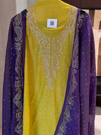 The Sanjh Bloom — Mul Suit with Mukesh & Zardozi Work-lime yellow-close up