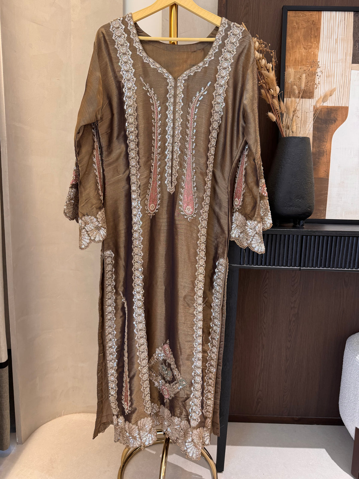 The Paisley Vine — Shimmer Tissue Suit with Bead Embroidery
