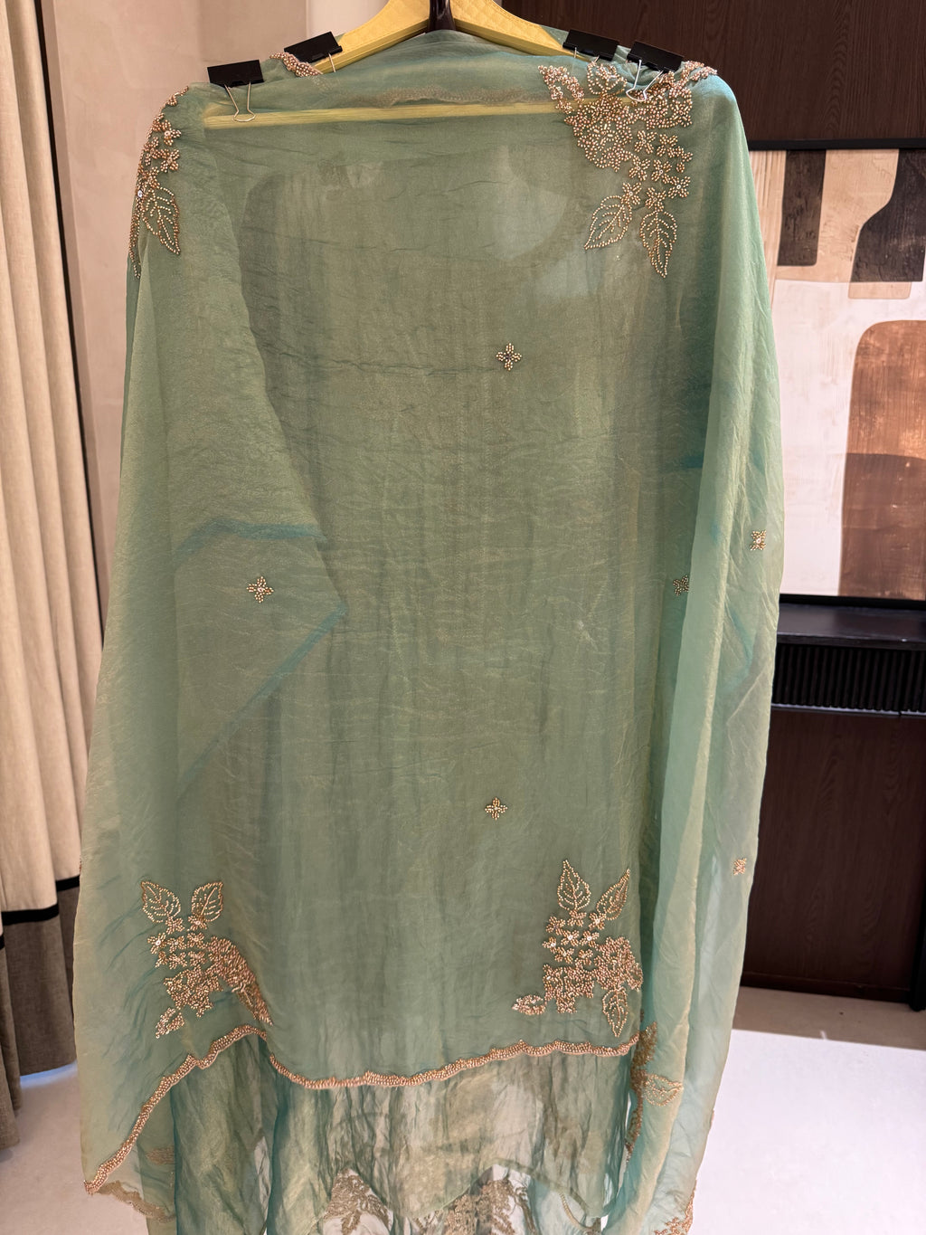 The Beadwork Edit Vol. 01 — Taneria Silk Unstitched Suit-sage-dupatta 