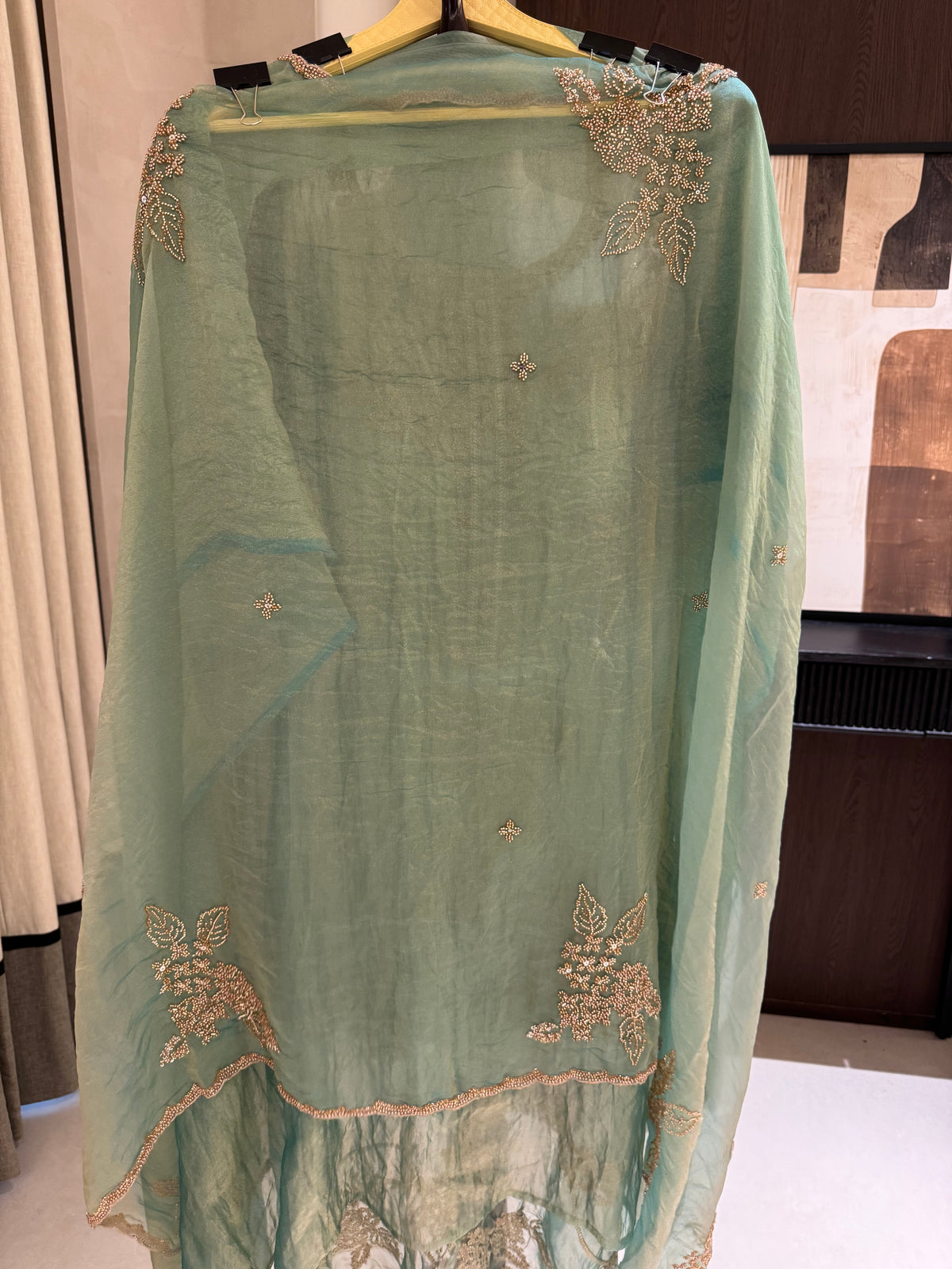 The Beadwork Edit Vol. 01 — Taneria Silk Unstitched Suit-sage-dupatta 