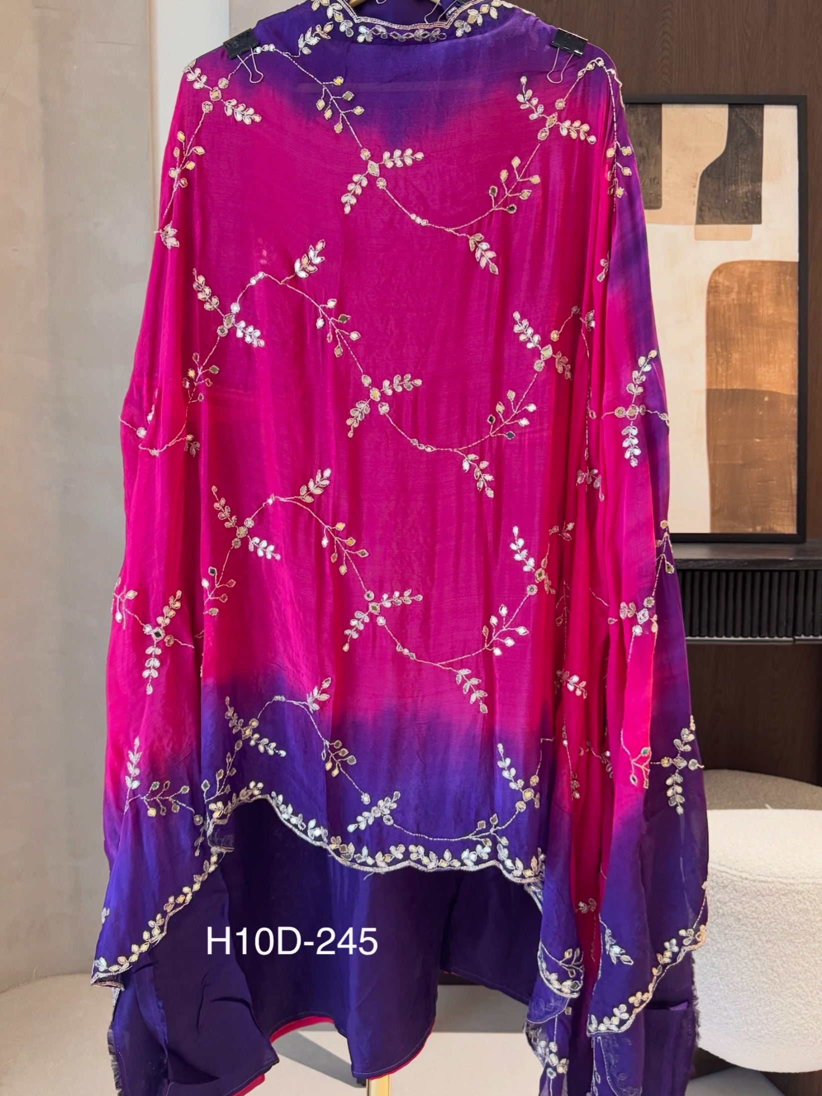 The Rang Bloom — Silk Suit with Handwork & Shaded Chinnon Dupatta-dupatta 
