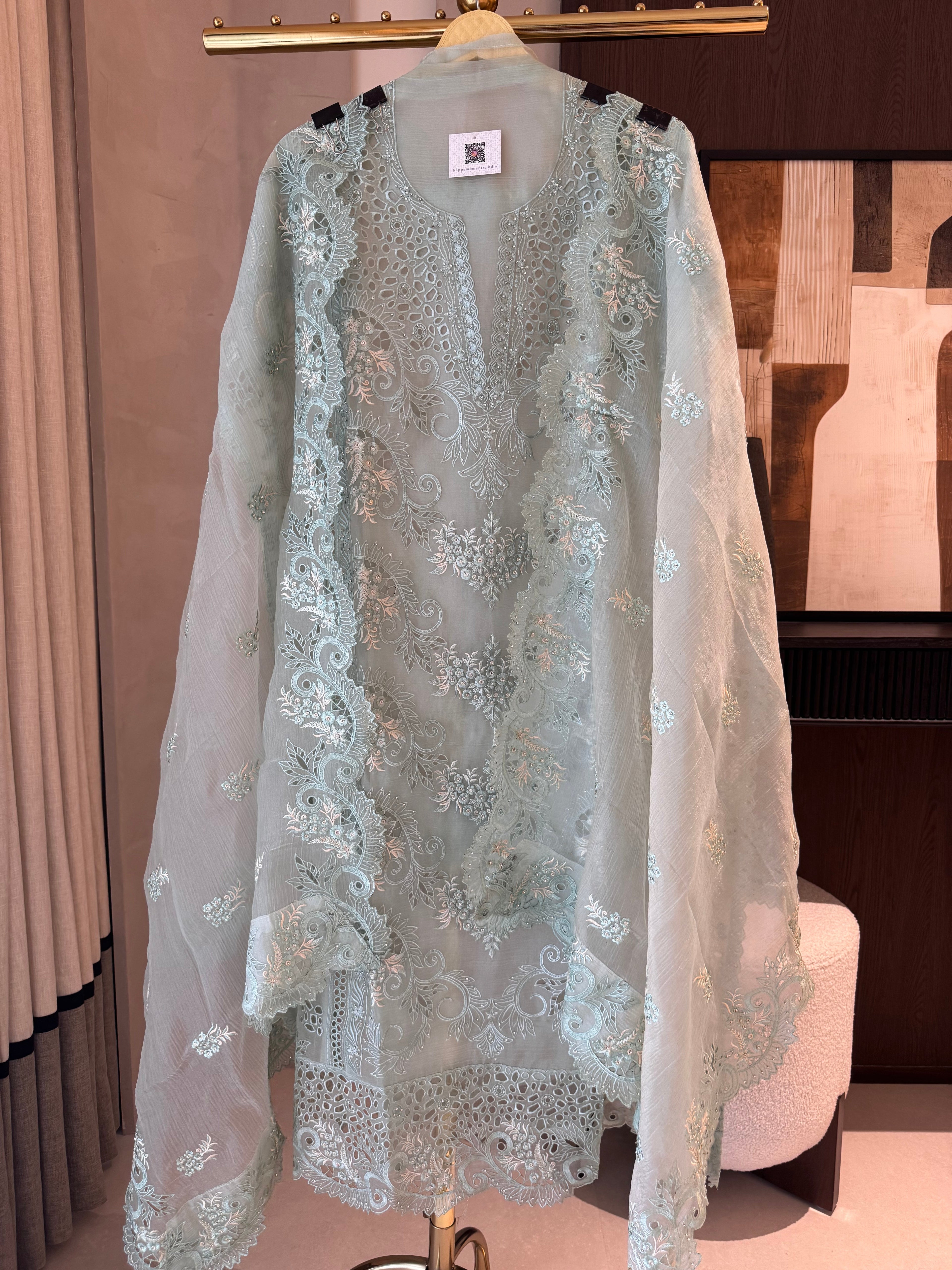 The Ivy Muse — Marble Chiffon Suit with Cutwork & Swarovski-peach-front