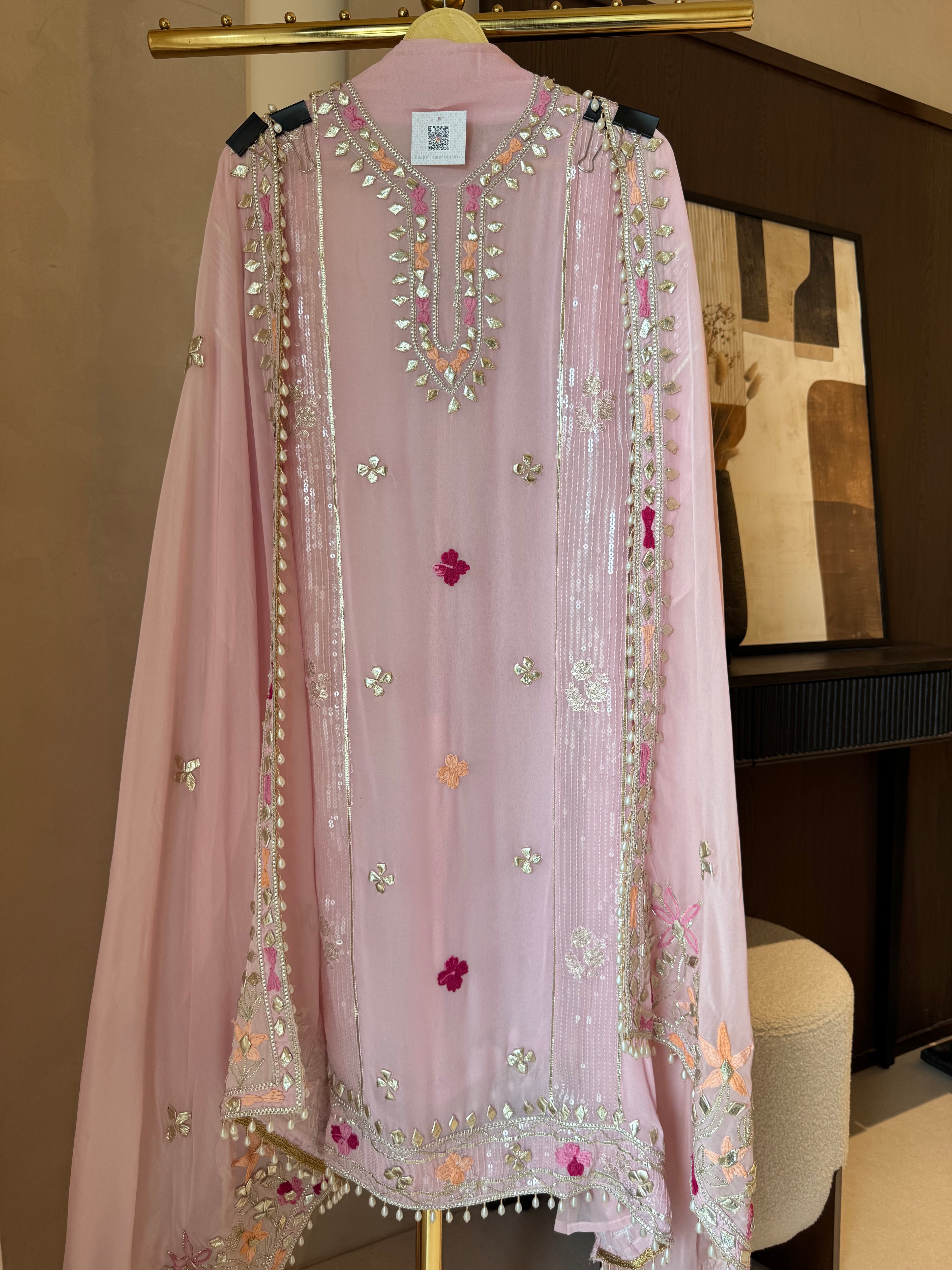 The Gilded Petals — Georgette Suit with Gota & Tassel Work-blush pink