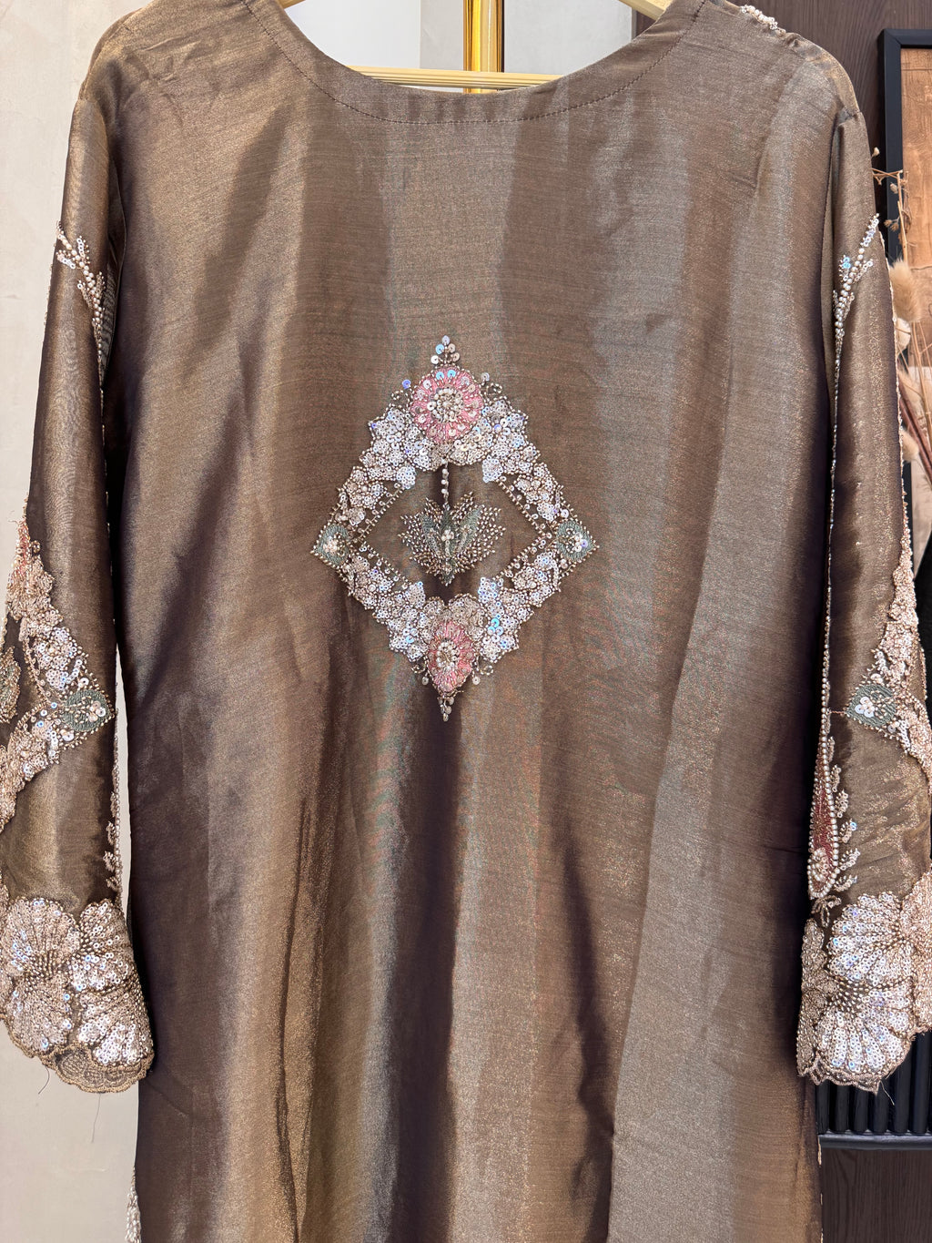 The Paisley Vine — Shimmer Tissue Suit with Bead Embroidery