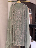 The Pearl Symphony — Organza Suit with Pearl Bead Work-sage green-front