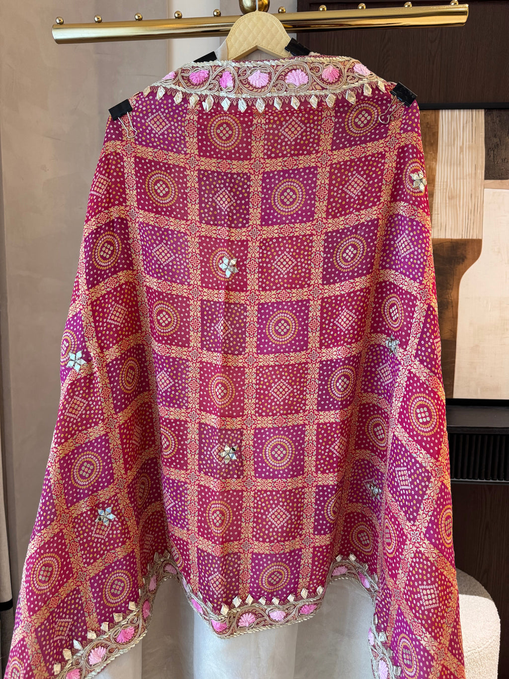 The Rang Aura — Shimmer Silk Suit with Bandhani Banarasi Dupatta-rani pink-front