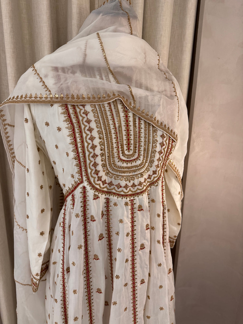 The Anarkali Edit Vol. 01 — Silk Anarkali with Dori Work-ivory-front -closeup