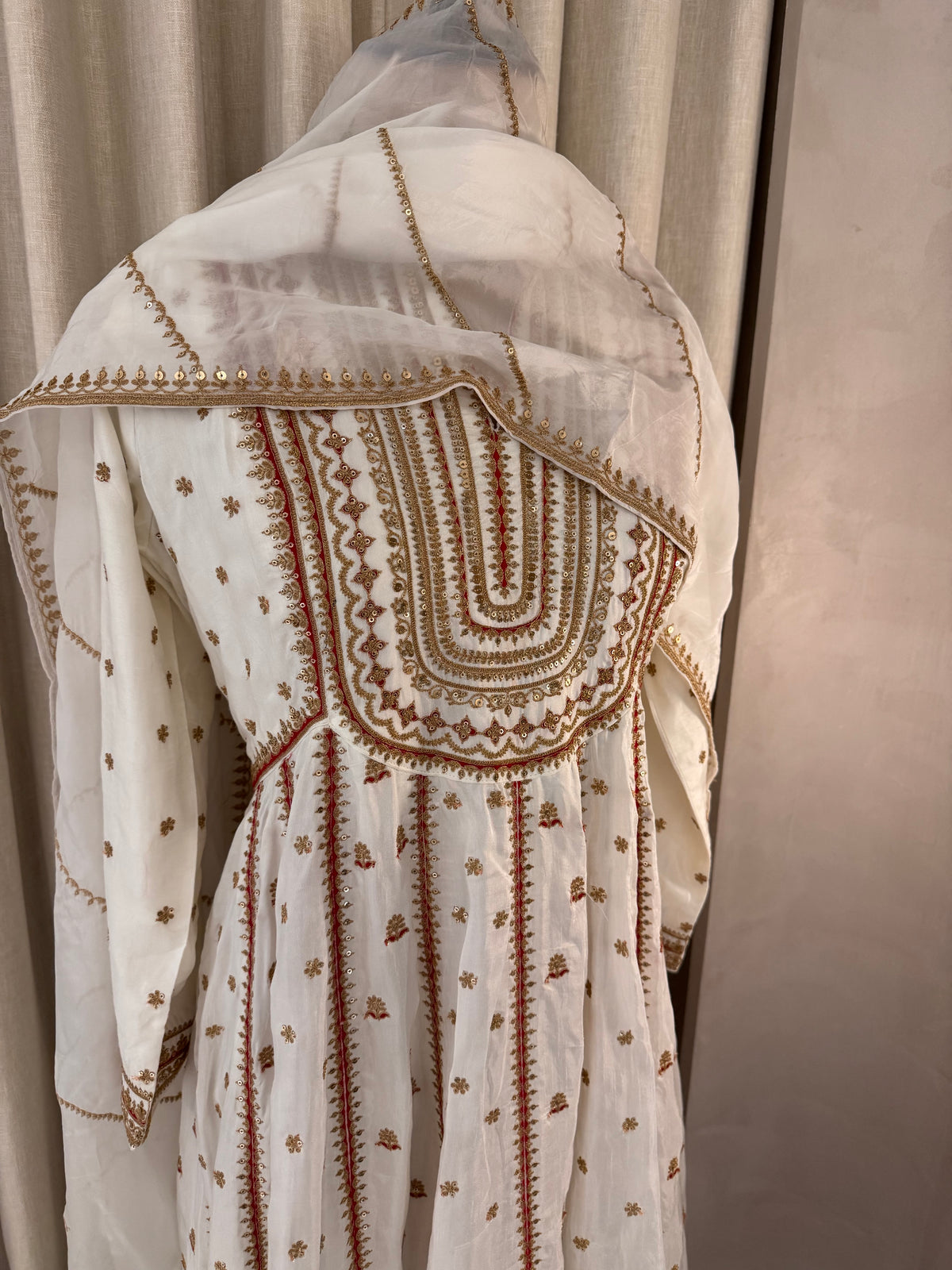 The Anarkali Edit Vol. 01 — Silk Anarkali with Dori Work-ivory-front -closeup