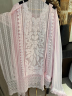 The Appliqué Filigree — Organza Suit with Chemical Lace-powder pink-closeup1