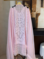 The Appliqué Filigree — Organza Suit with Chemical Lace-powder pink-front